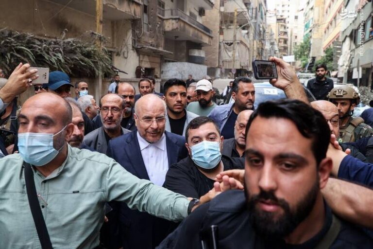 El presidente del Parlamento de Irán visitó las zonas bombardeadas en la capital de Líbano
